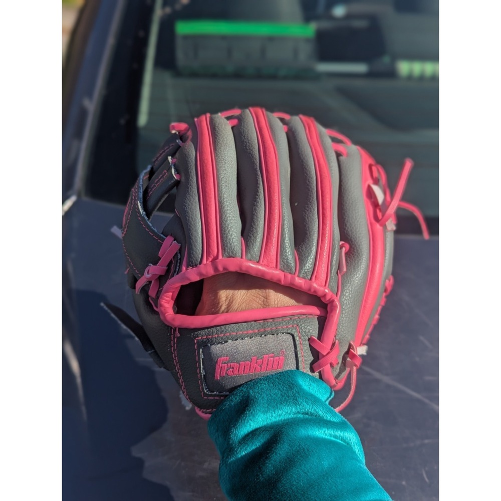 Youth Baseball Glove Gray Pink 9.5" Franklin RTP Ready to Play Girls Kids